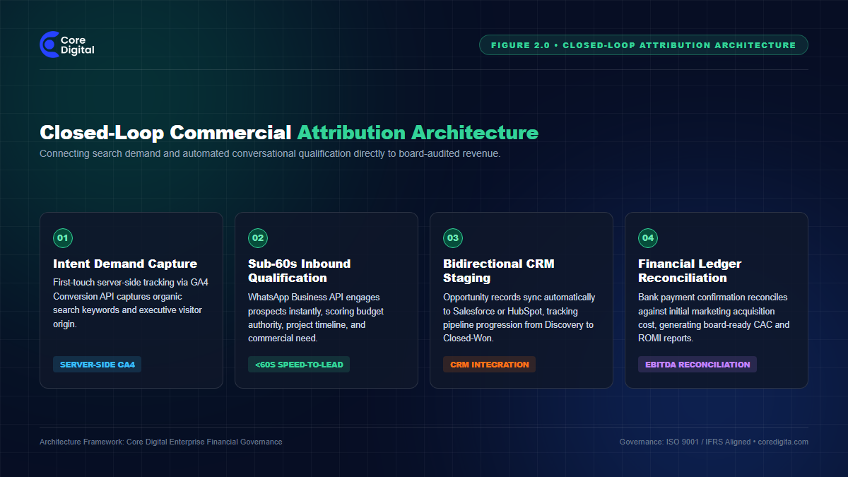 Closed Loop Commercial Attribution Architecture Search to Financial Ledger Core Digital