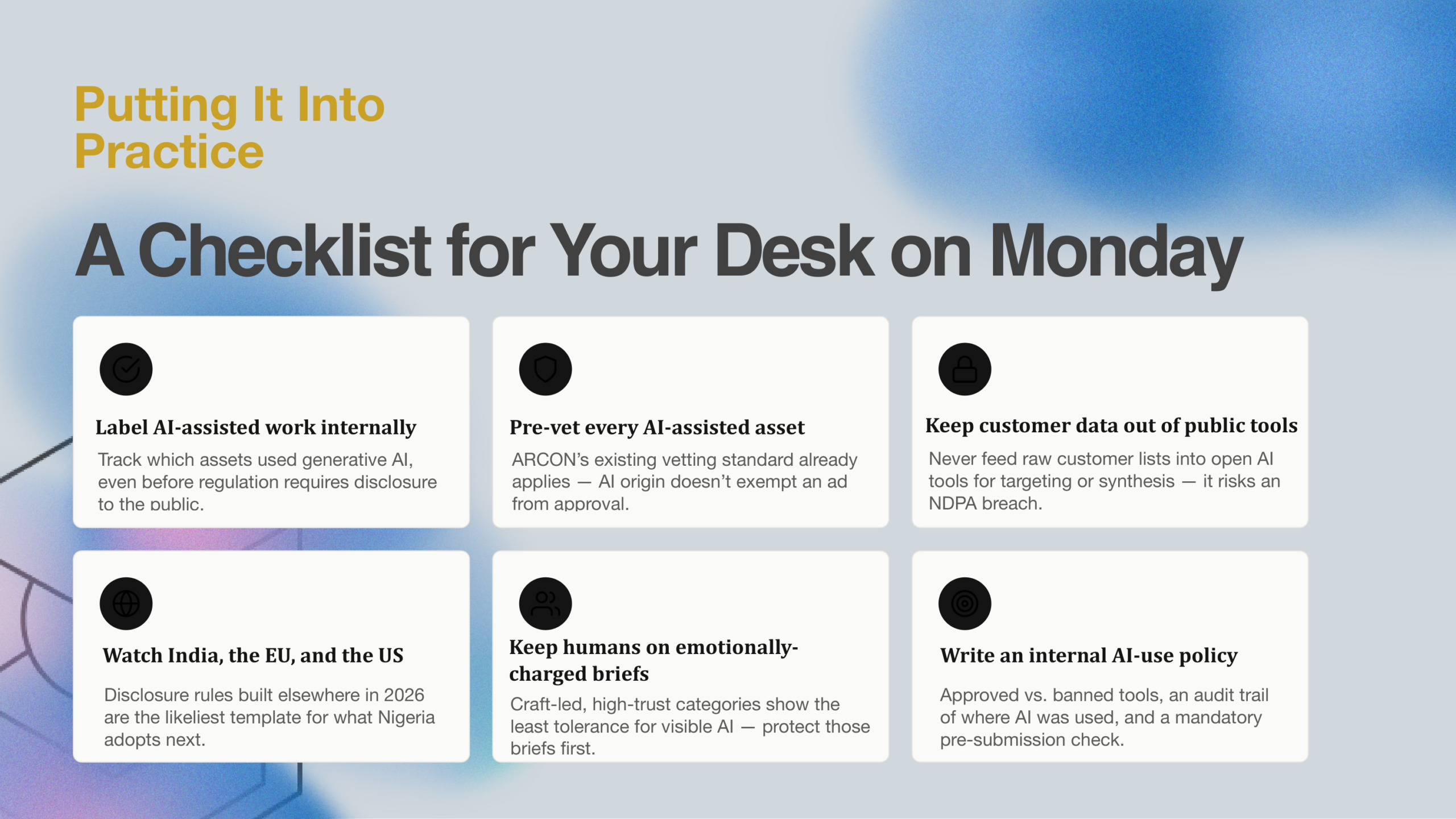 ARCON Monday Morning Agency Compliance Checklist