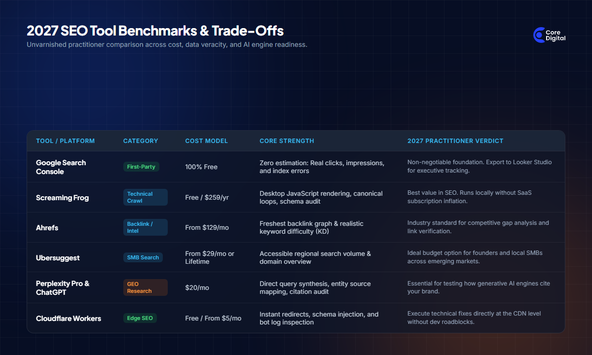 2027 SEO Tool Benchmarks and Trade-Offs Matrix Core Digital