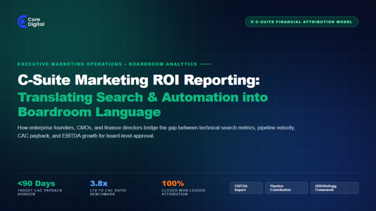C-Suite Marketing ROI Reporting Boardroom Search and AI Metrics Core Digital