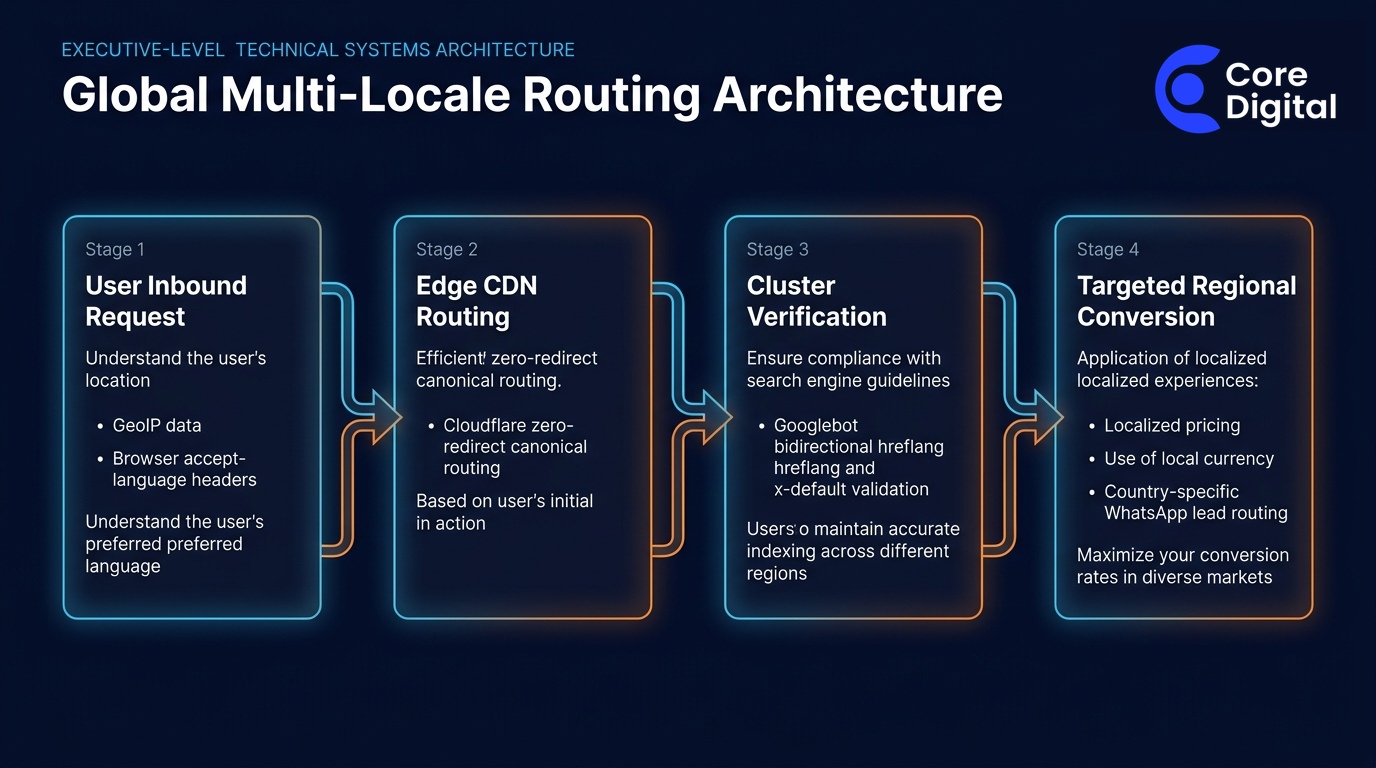 Global Multi-Locale Routing Technical Systems Architecture Diagram by Core Digital