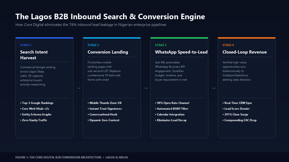 The Lagos B2B Inbound Search and Conversion Funnel Diagram